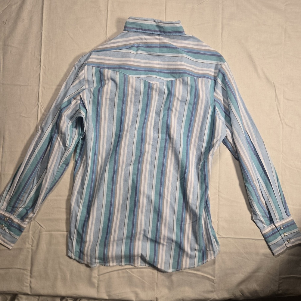 Wrangler Western Shirt Mens Medium Blue Striped Pearl Snap Long Sleeve Cowboy - Picture 8 of 10